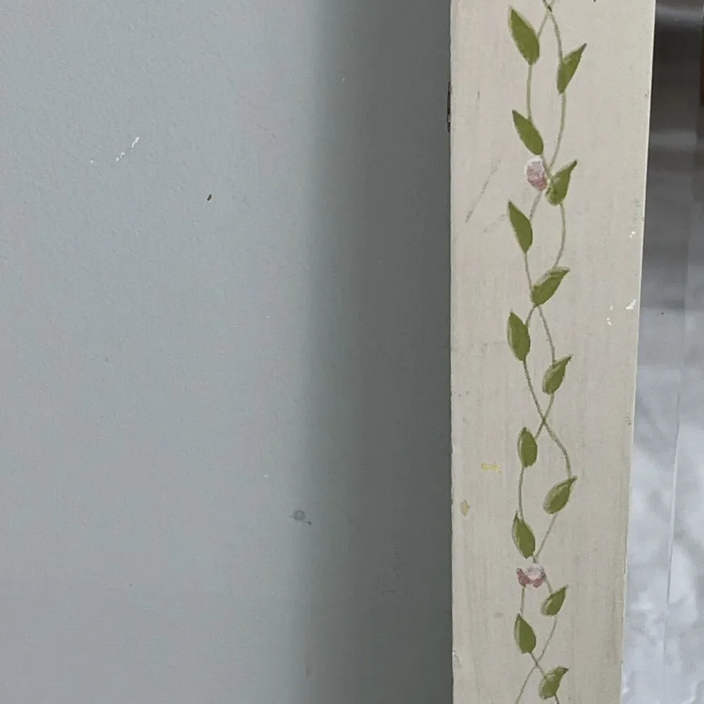 Vintage Hand Painted Arched Wood Mirror Cottagecore Floral 20